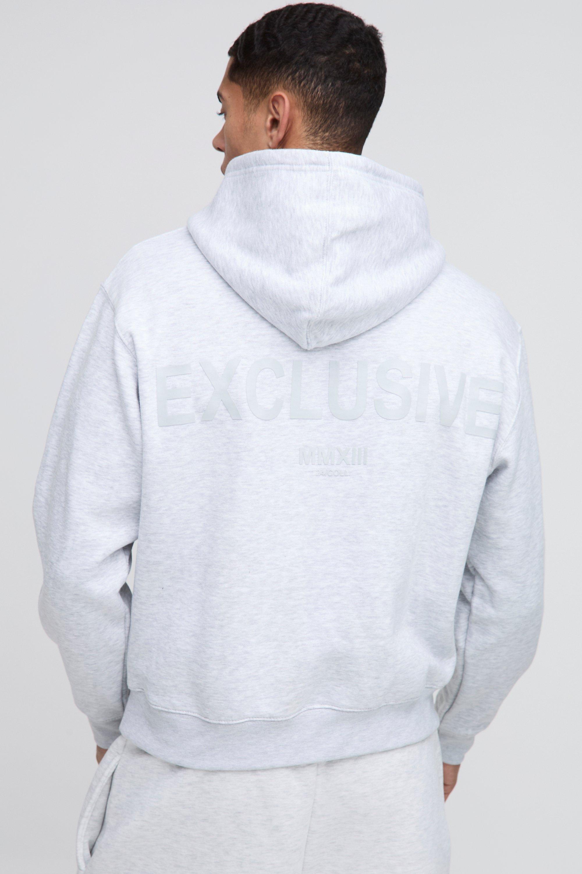 Mens Grey Oversized Boxy Heavyweight Exclusive High Build Print Hoodie, Grey